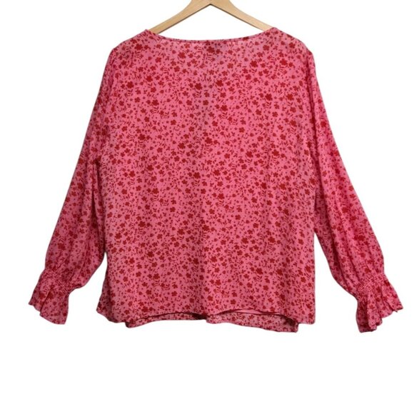 Jessica Simpson Womens Plus 2X Pink Ditsy Floral Print Top Balloon Sleeve Casual - Picture 4 of 7